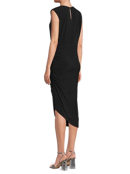 Asymmetric Hem Ruched Midi Dress