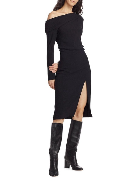 Asymmetric Off Shoulder Midi Dress