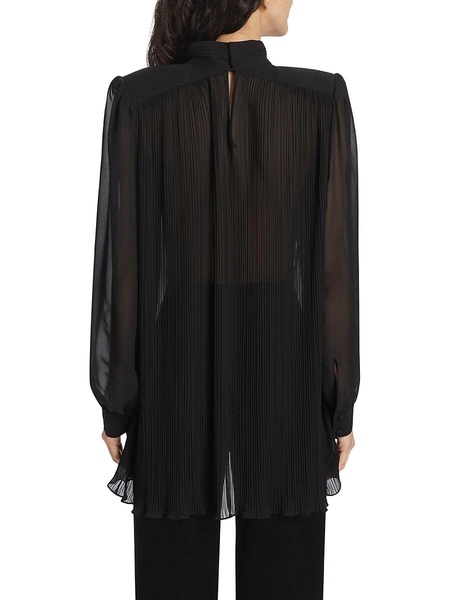 Strong Shoulder Pleated Satin Blouse