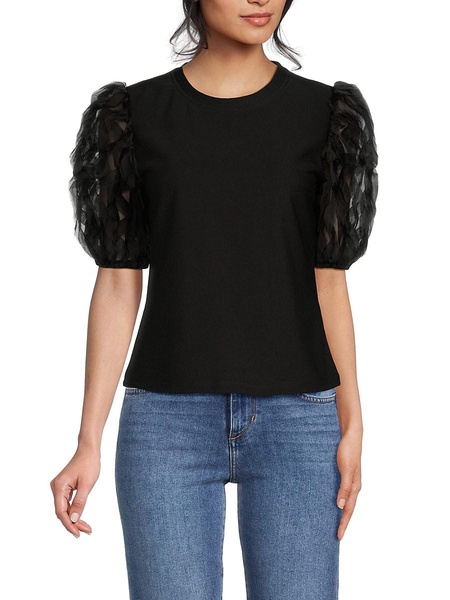Ruffle Trim Puff Sleeve Top