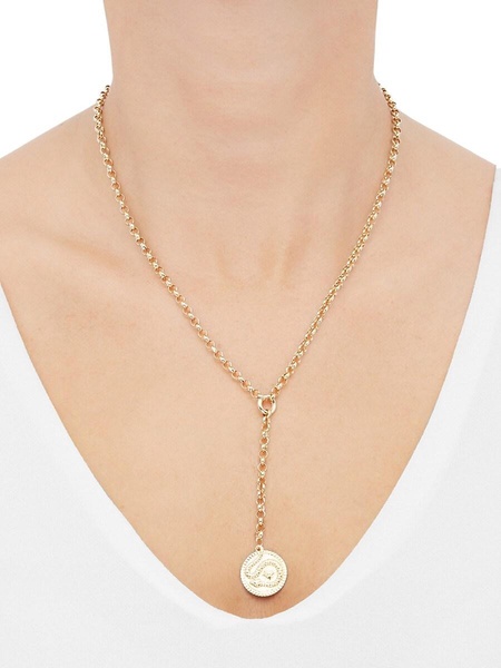 14K Yellow Gold Snake Coin Lariat Necklace