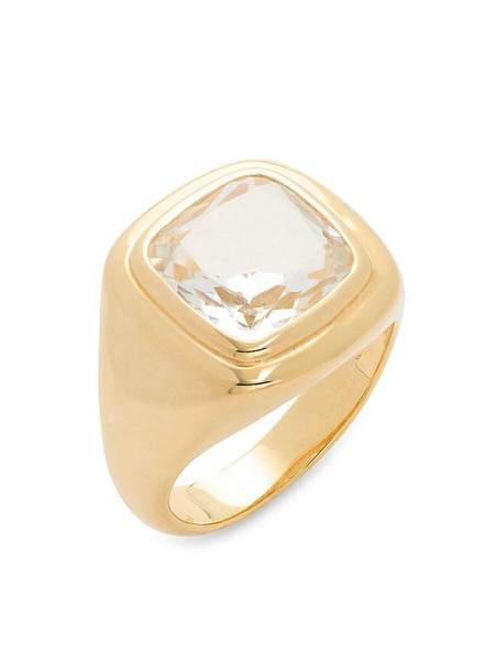 14K Yellow Goldplated Sterling Silver White Topaz Signet Ring