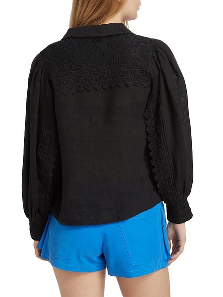 Linen Lace-Paneled Blouse