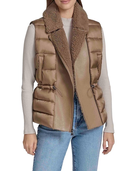 Faux-Shearling Double-Breasted Puffer Vest