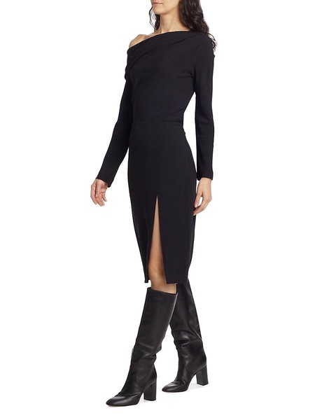 Asymmetric Off Shoulder Midi Dress