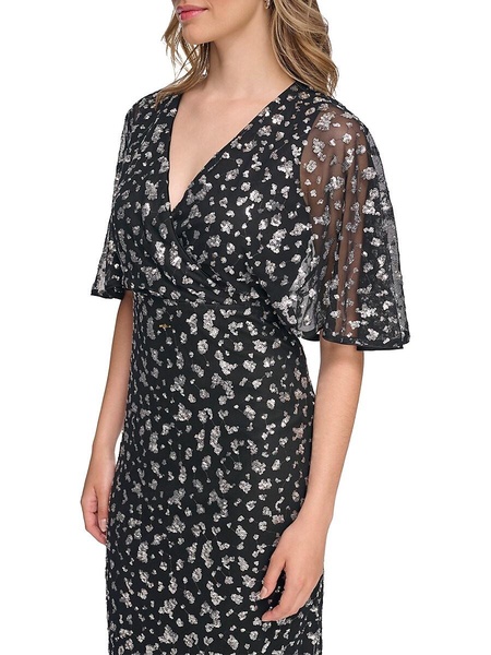 Sequin Flare Sleeve Midi Dress