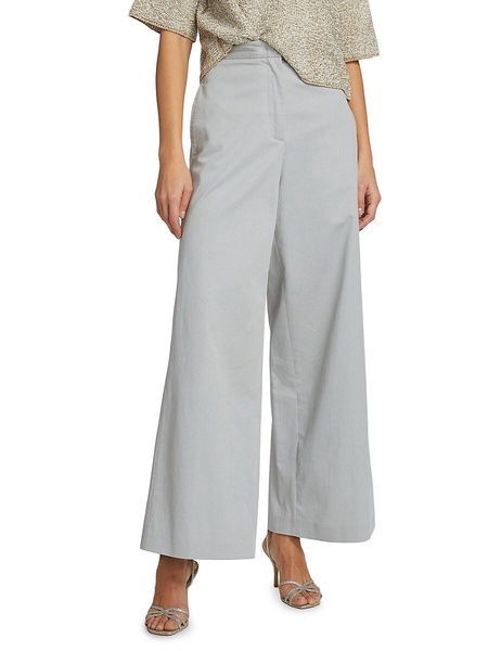 Cotton Gabardine Wide-Leg Trousers