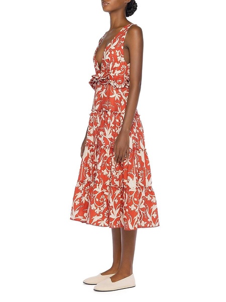 Alma Lago Maiz Linen Ruffled Midi-Dress