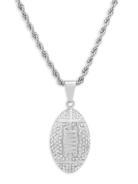 Stainless Steel & Simulated Diamonds American Football Pendant Necklace