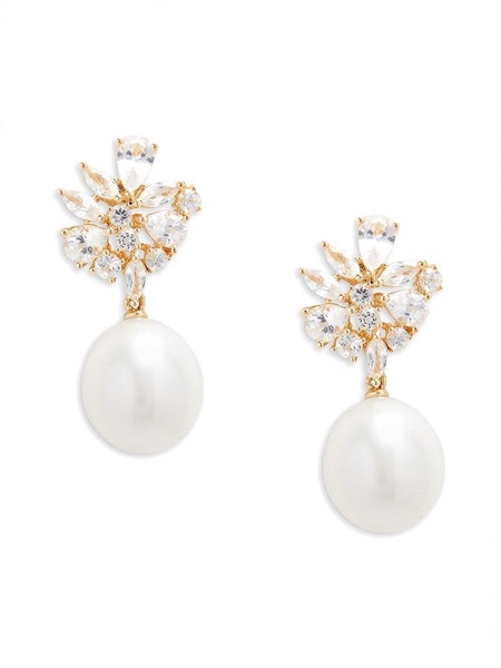 ​14K Yellow Gold, 9MM Pearl & Sapphire Drop Earrings