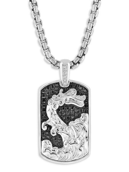 Sterling Silver, Black Spinel & 0.03 TCW Diamond Dog Tag Pendant Necklace