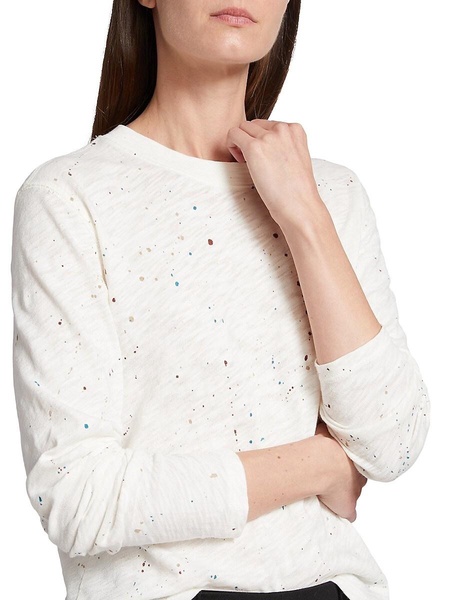 Splatter Cotton Long-Sleeve Cropped T-Shirt
