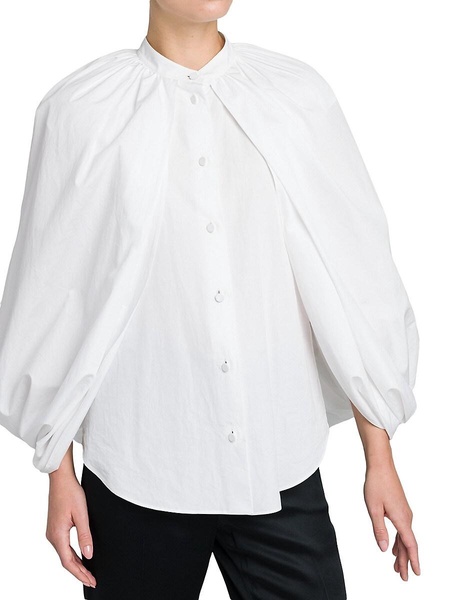 Balloon-Sleeve Cotton Button-Front Shirt