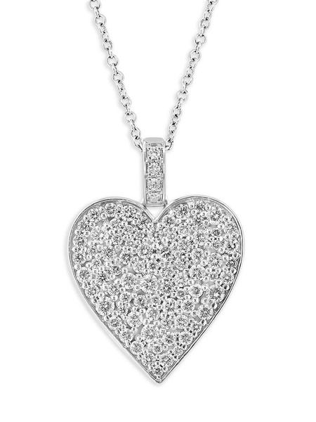14K White Gold & 1.17 TCW Diamond Heart Pendant Necklace
