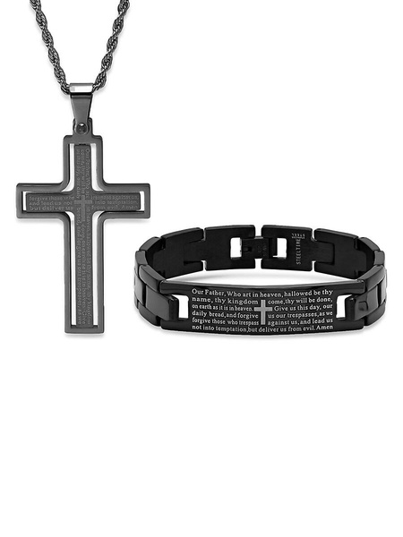 2-Piece IP Black Stainless Steel Bracelet & Necklace Set