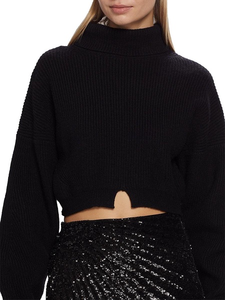 Wool Rib-Knit Turtleneck Crop Sweater