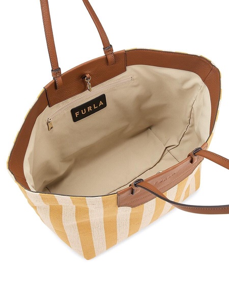 Stripe Leather Trim Tote