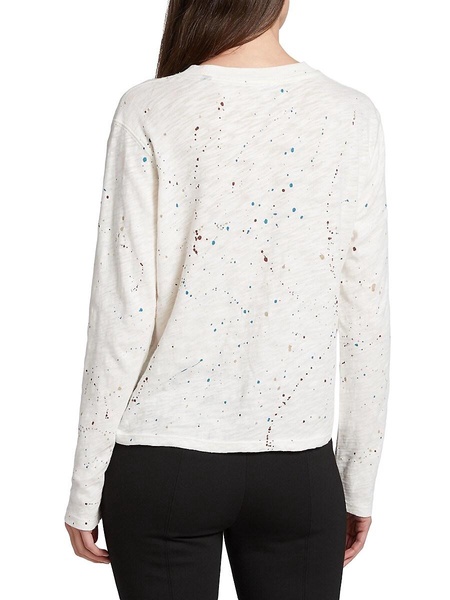 Splatter Cotton Long-Sleeve Cropped T-Shirt