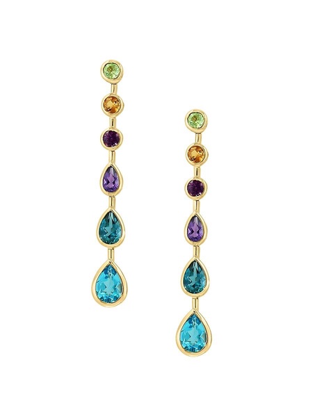 14K Yellow Gold & Multi Stone Drop Earrings
