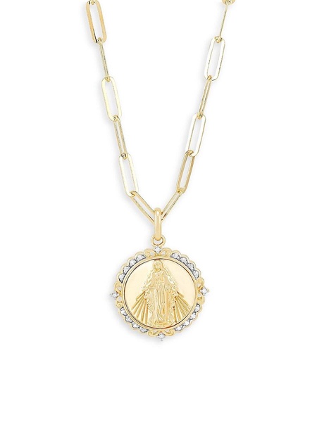14K Goldplated Sterling Silver & 0.1 TCW Diamond Virgin Mary Pendant Necklace