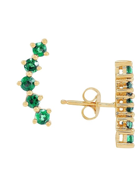 14K Yellow Gold & Emerald Leaf Drop Earrings