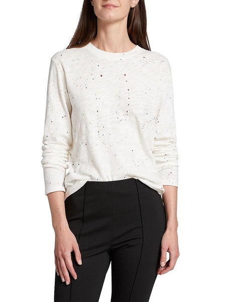Splatter Cotton Long-Sleeve Cropped T-Shirt