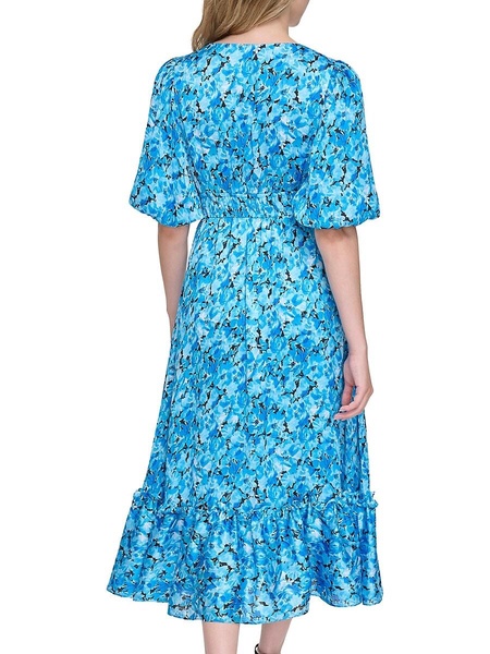 Puff Sleeve Floral Midi Dress
