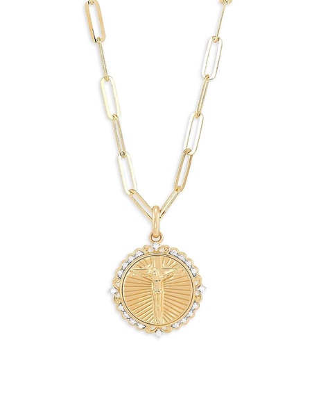 14K Yellow Goldplated Sterling Silver & 0.1 TCW Diamond Jesus Pendant Necklace