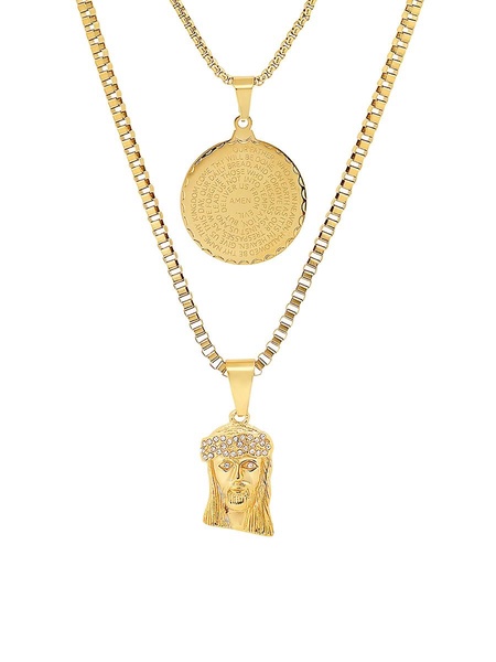 Stainless Steel & Simulated Diamond Layered Pendant Necklace