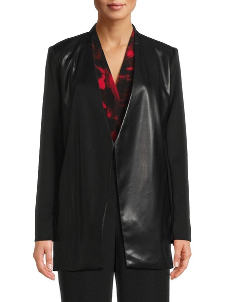 Faux Leather Open Front Jacket