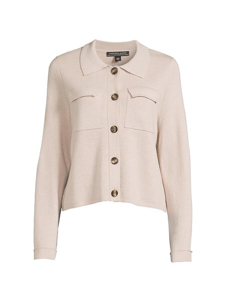 Collared Merino Wool Blend Cardigan