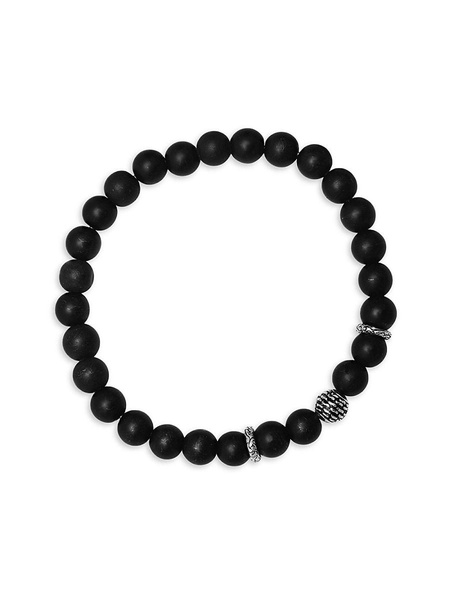 Sterling Silver & Black Lava Beaded Stretch Bracelet
