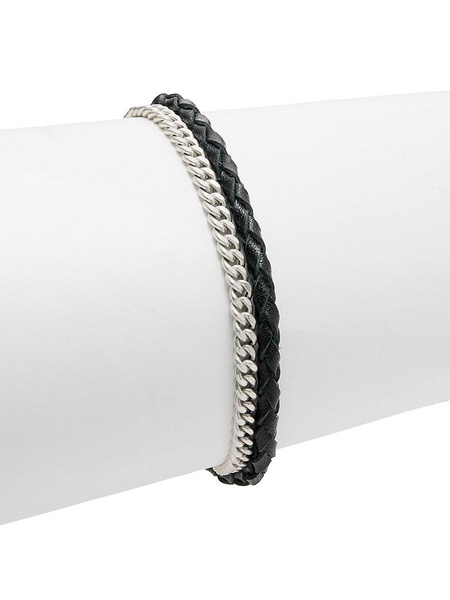 Sterling Silver & Leather Braided Wrap Around Bracelet