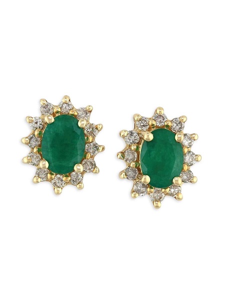 14K Yellow Gold, Emerald & Diamond Stud Earrings