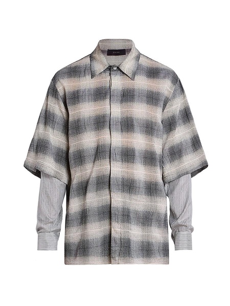 Plaid Cotton-Blend Long-Sleeve Shirt