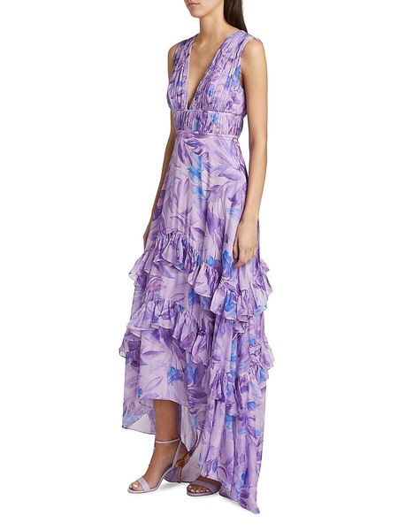 Senora Palm Ruffled High-Low Gown