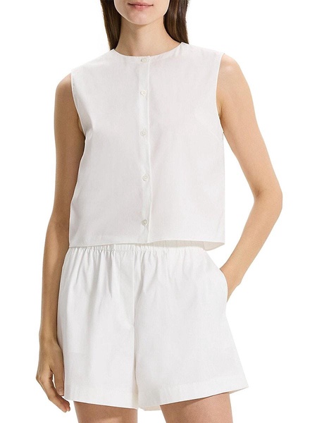 Sleeveless Cotton-Blend Crop Shell Top