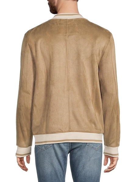 Baseball Collar Faux Suede Bomber Jacket