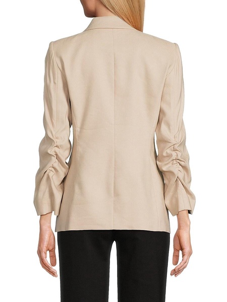 Ruched Sleeve Linen Blend Blazer