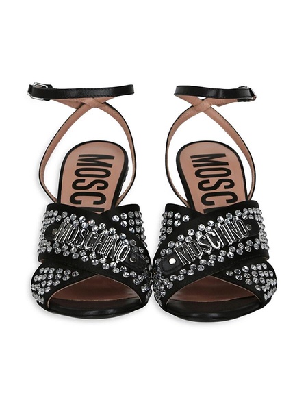 Crystal Logo Satin Heel Sandals