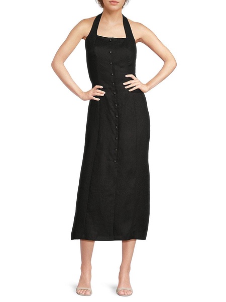 Halter 100% Linen Midi-Dress