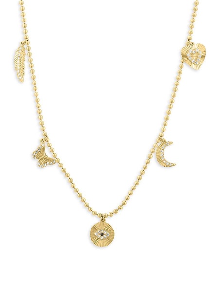 14K Yellow Gold & 0.16 TCW Diamond Beaded Charm Necklace