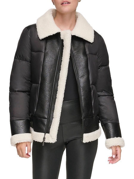 Faux Leather & Faux Shearling Puffer Jacket
