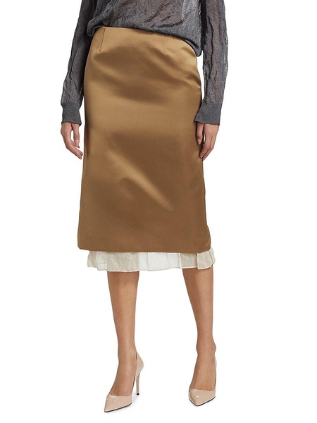Fannie Ruffled Satin Midi-Skirt