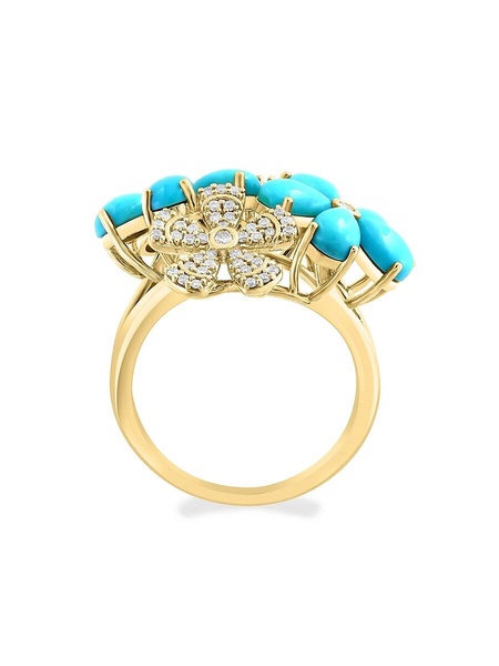 14K Yellow Gold, Turquoise & Diamond Floral Ring