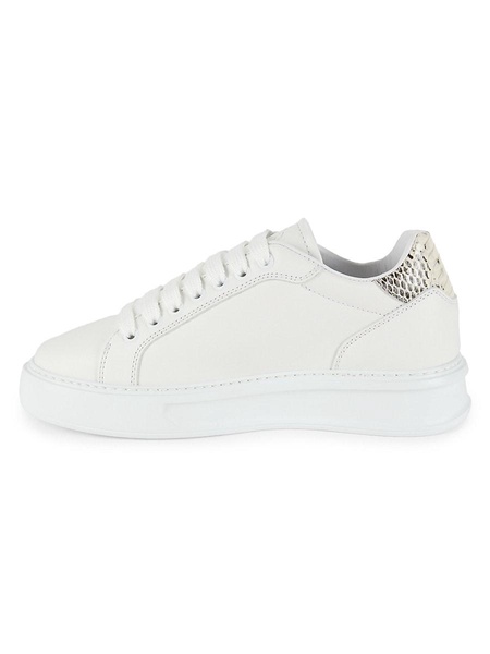 Snake-Embossed Low Top Leather Sneakers