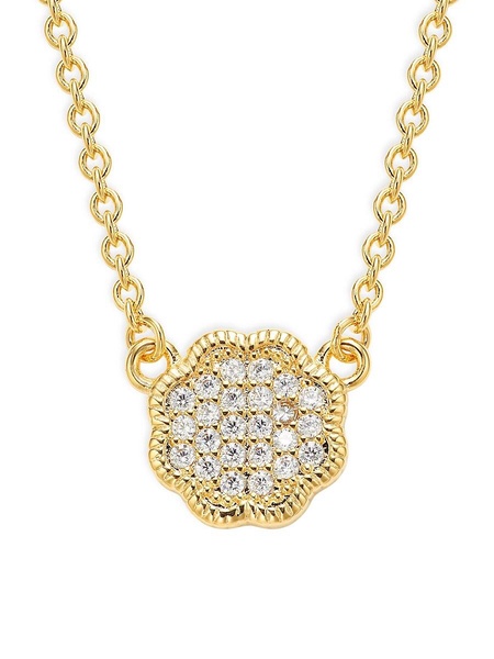 14K Goldplated & Cubic Zirconia Rose Petal Pendant Necklace/18"