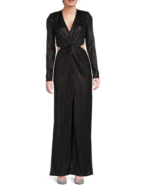 Sierra Metallic Rib-Knit Knotted Maxi Dress