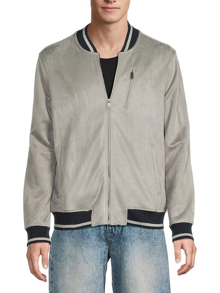 Baseball Collar Faux Suede Bomber Jacket