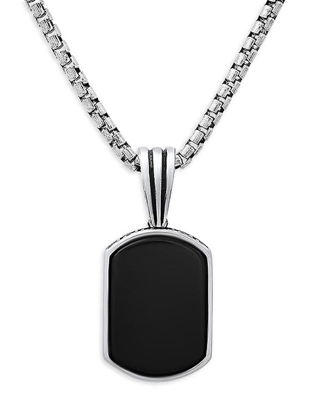 Sterling Silver & Onyx Reversible Dog Tag Pendant Necklace